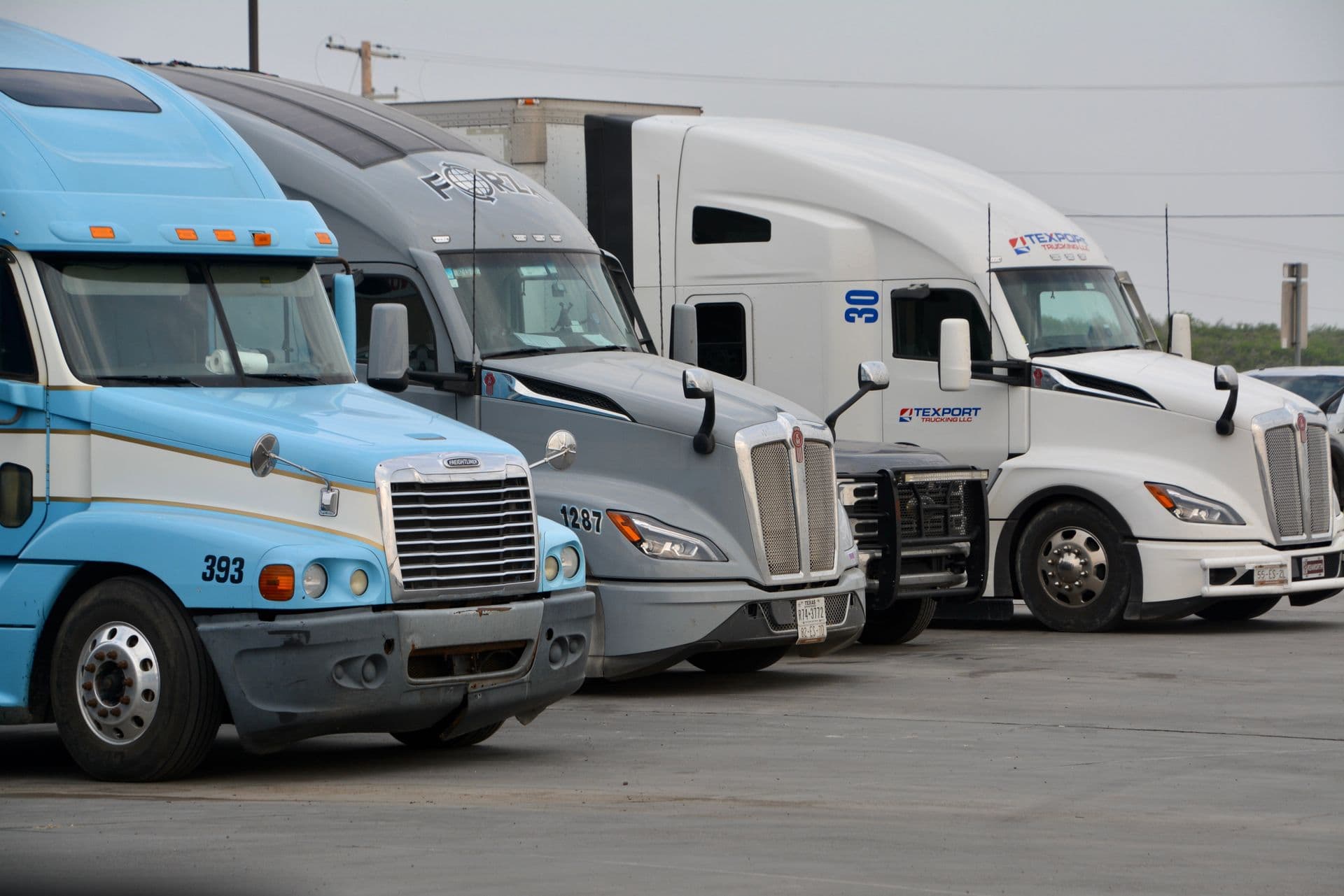Lineup of fleet trucks washed on a scheduled program